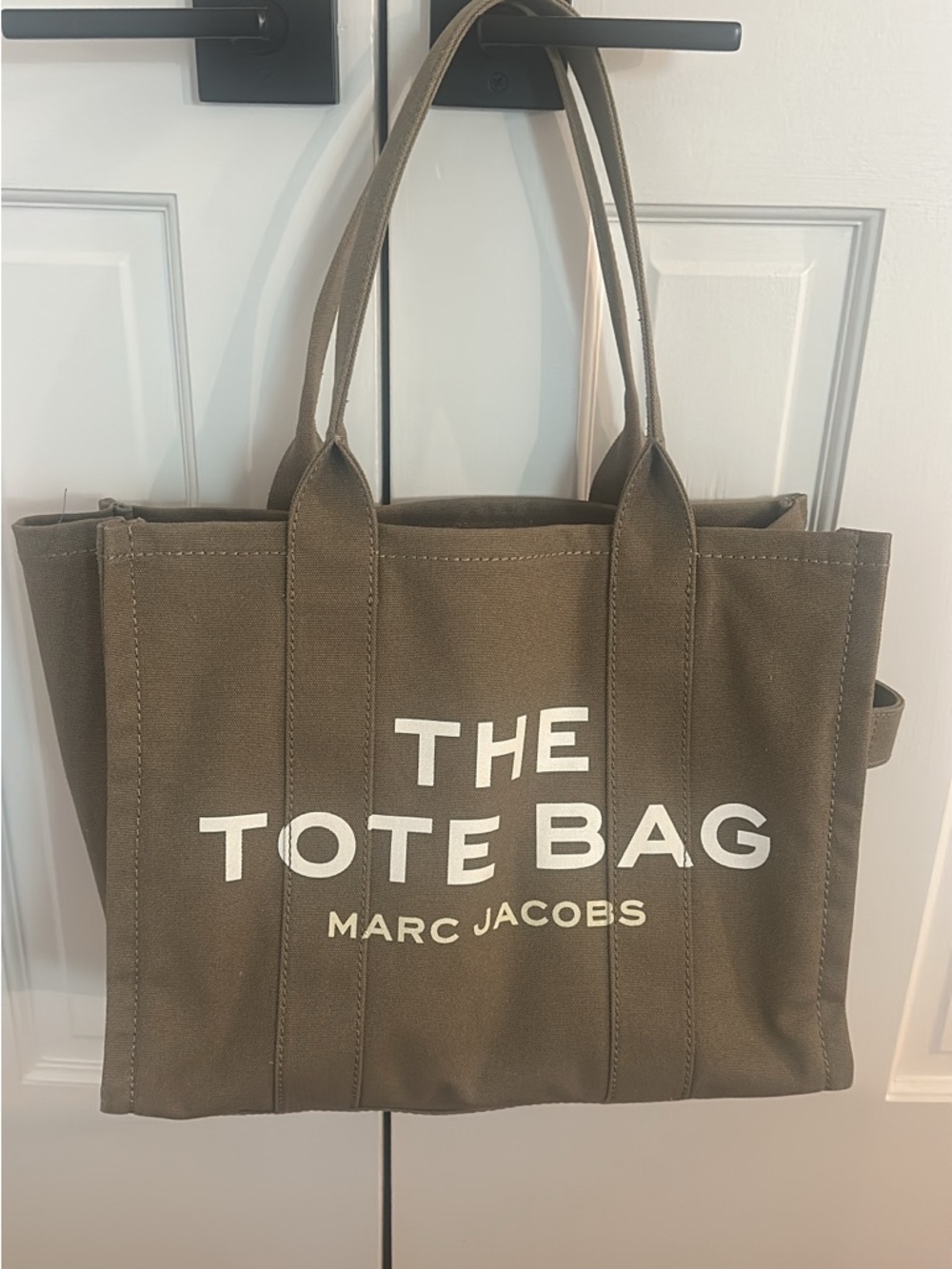 Marc Jacobs Olive Green Large Canvas Tote with White Logo